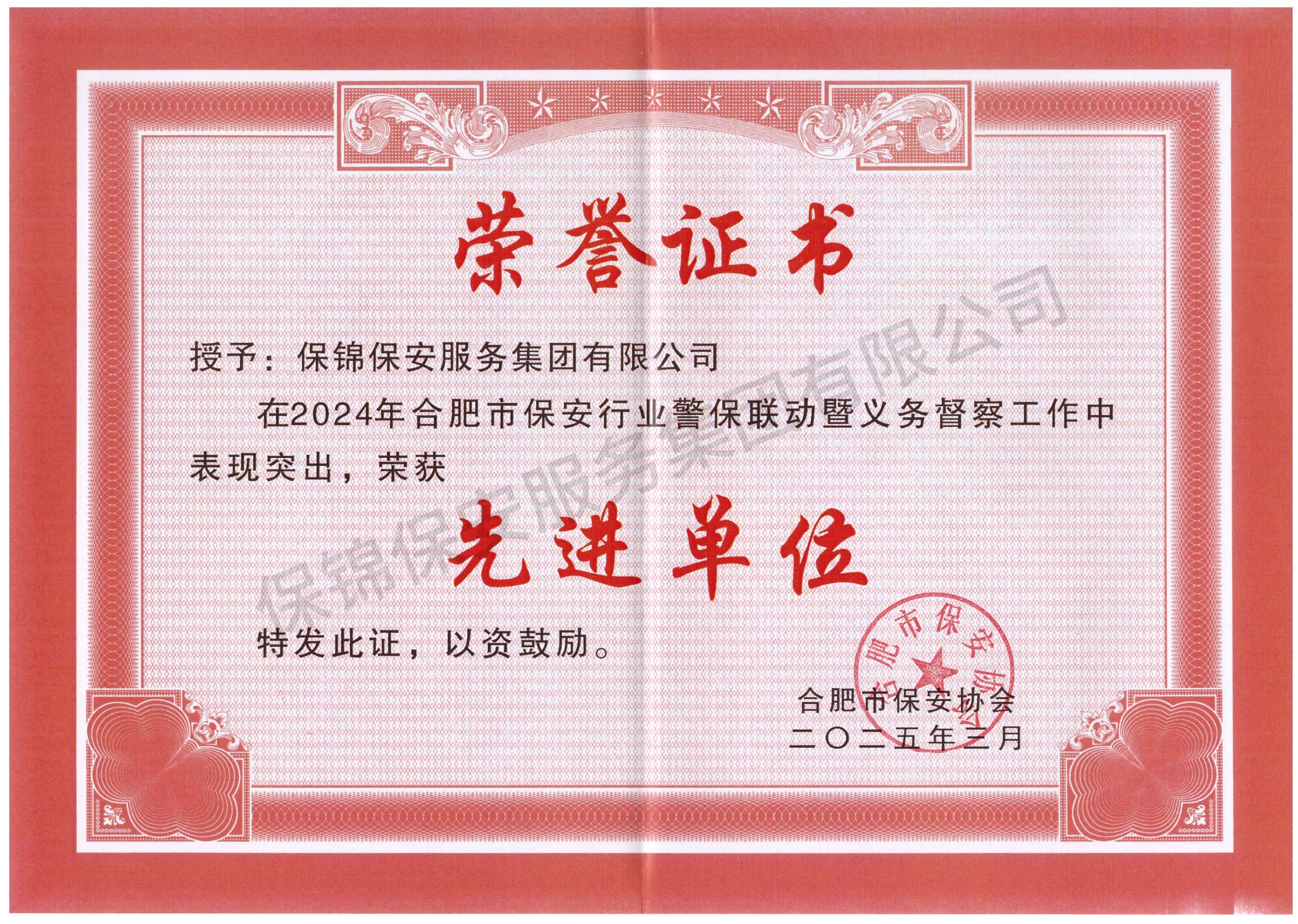 2024年合肥市保安行业警保联动暨义务督查工作-先进单位